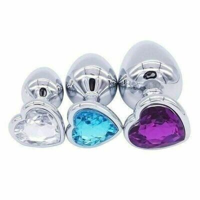 Stainless Steel Heart Shape Butt Plug With Jewel Anal Plug