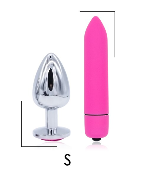 Stainless Steel Jewel Butt Plug + Vibrating Bullet Combo (S)