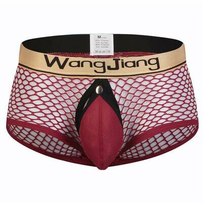 Mesh Boxer With Open Back and Removable Penis Pouch - Red | moodTime