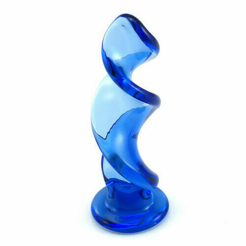 Blue Twist Glass Butt Plug