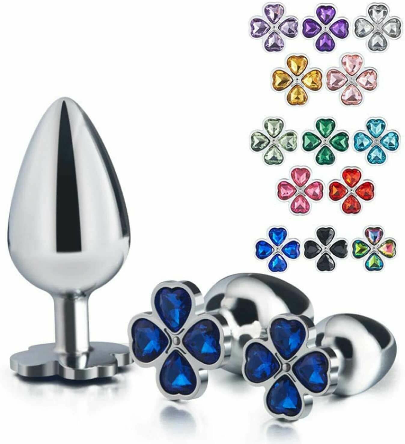 Stainless Steel Four Leaf Cover Design Butt Plug With Jewel Anal Plug