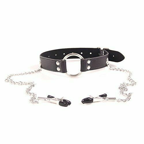 Nipple Clamps with Metal Chain And Mouth Gag BDSM