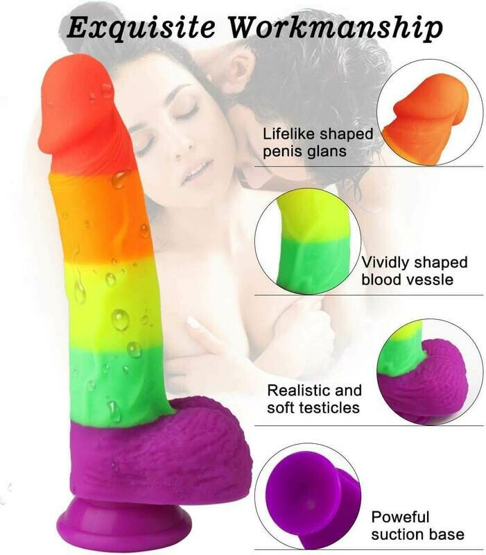 Realistic Penis Shaped Rainbow Suction Cup Dildo