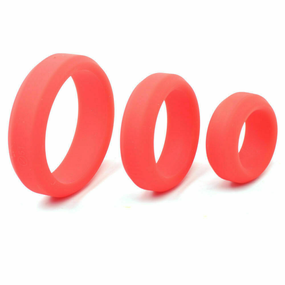 Enhanced Red Colour Silicone Triple Cock Ring Set