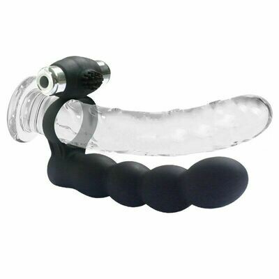 Vibrating Silicone Cock Ring With Anal Beads | moodTime