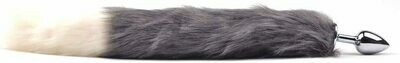 Metal Anal Butt Plug Furry Grey Cat Tail