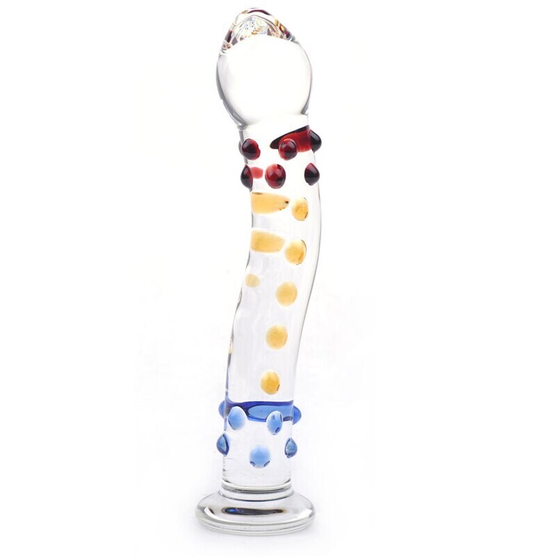 Sensual Colourful Textured Glass Dildo Massager Wand