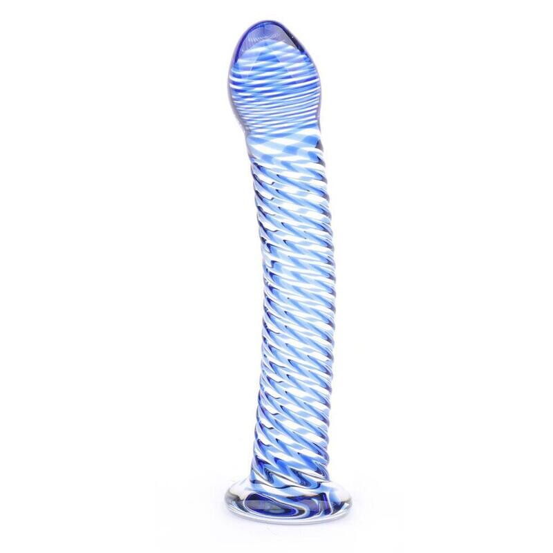Beautiful Crystal Pyrex Glass Blue Swirl Massager Wand