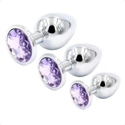 3pcs Round Stainless Steel Jewel Anal Plug S+M+L