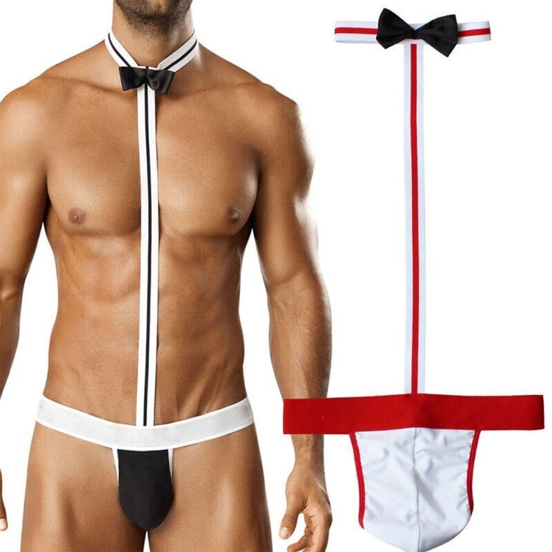 Erotic Waiter Costume Bow Tie Thong