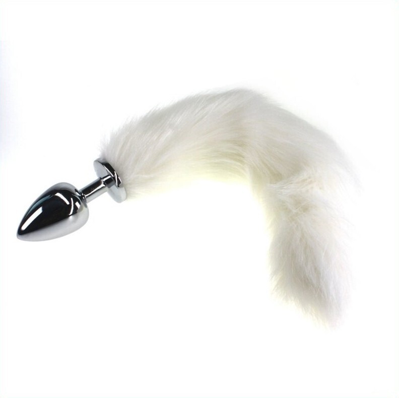 Fetish Play Metal Anal Plug Fox Tail, Colour: White