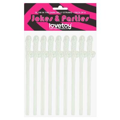 Lovetoy Glow in the Dark Willy Straws – Pack of 9
