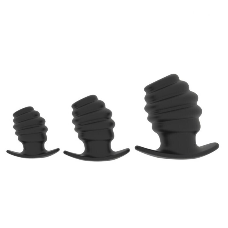 Hive Ass Tunnel Ribbed Hollow Silicone Anal Plug, Size: Small