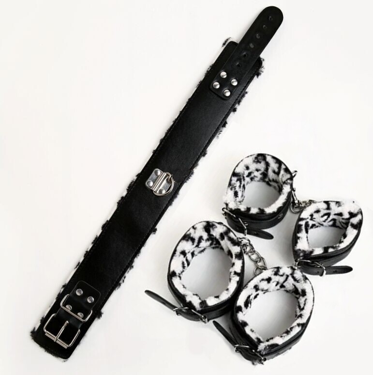 White Leopard BDSM Collar and Cuffs Restraint