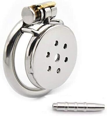 Flat Button Chastity Cage Stainless Catheter