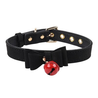 Bow &amp; Bell Kitten Collar BDSM Slave Gear, Colour: Black