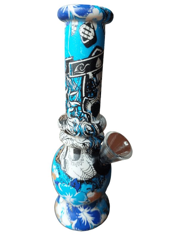 Glass Water Bong Small Graffiti Prints Round 15.5cm - Assorted