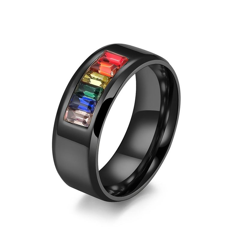 Rainbow Cubic Zirconia Unisex Stainless Steel Ring
