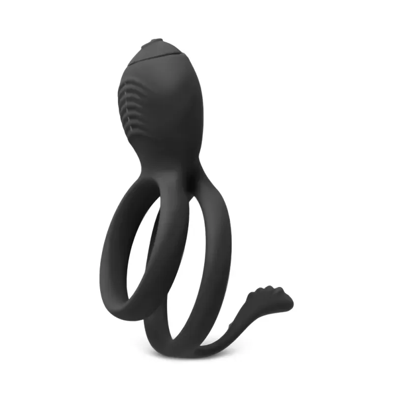 Dual Cock &amp; Balls Vibrating​ Penis Rings With Teasing Tail
