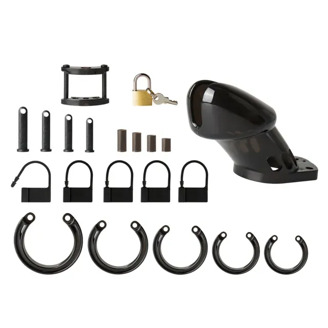 Starter Black Chastity Device With 5 Size Penis Ring