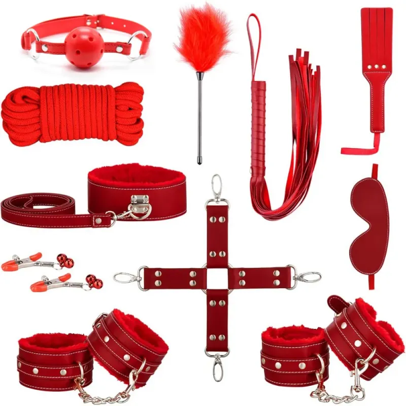 Red 11 Piece BDSM Bondage Kit