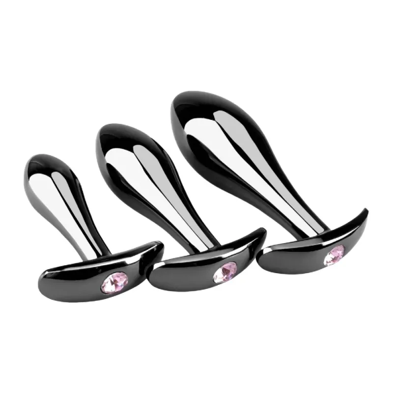 3pcs Iridescent Metal Anal Plug with Pink Gemstone Set