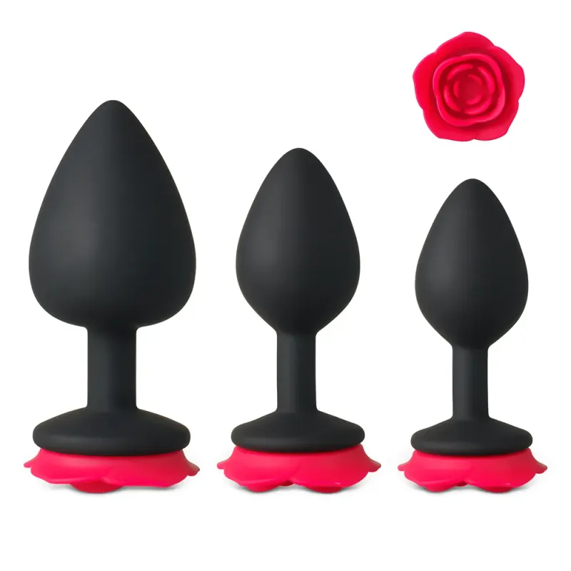 Rose Bud Silicone Butt Plug 3-Piece Set
