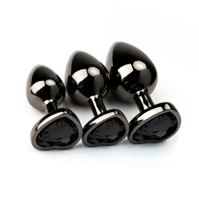 3pcs Dark Heart Stainless Steel Jewel Anal Plug Set