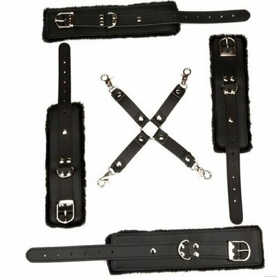 PU Leather Handcuffs + Ankle Wrist Cuffs - Hog Tie Bondage Restraints