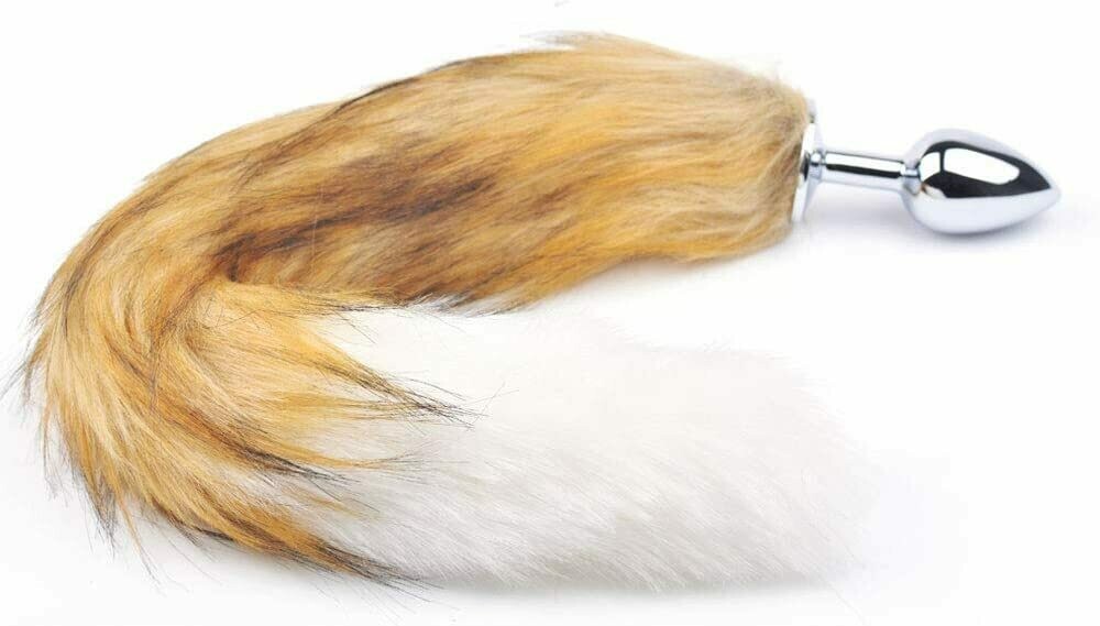 Metal Anal Butt Plug Furry Brown Fox Tail