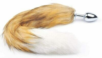 Metal Anal Butt Plug Furry Brown Fox Tail