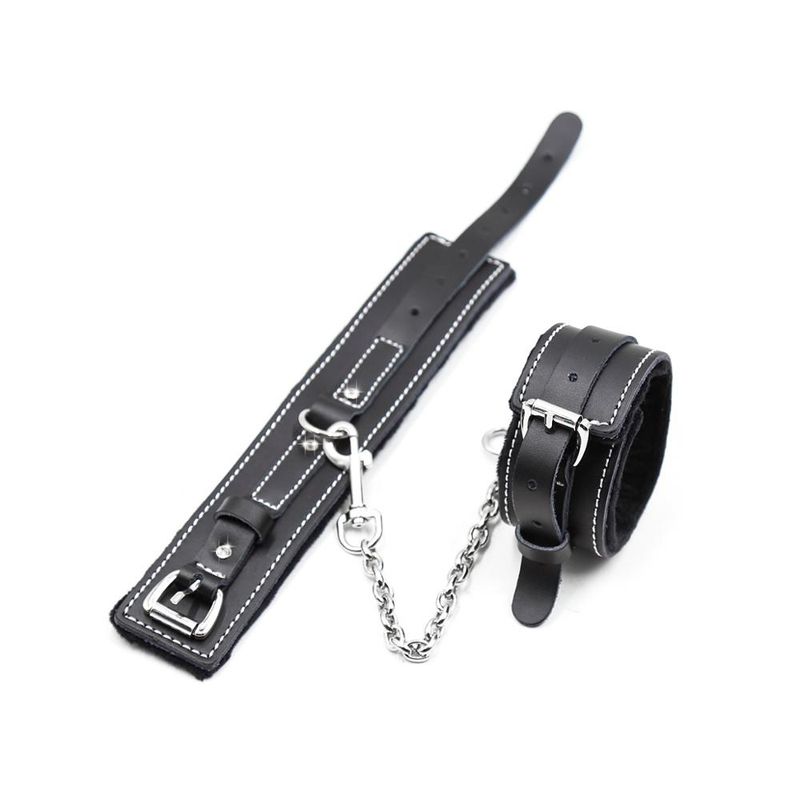Genuine Leather Padded Cuffs with Shackle Restraints