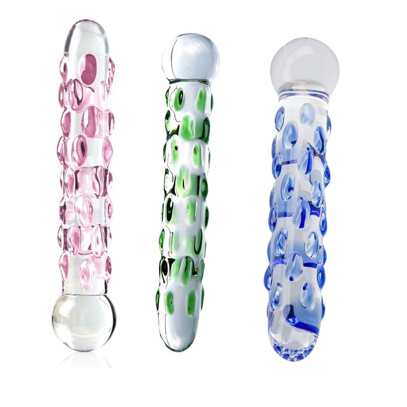 Sensual Rainfall Textured Glass Dildo Massager Wand