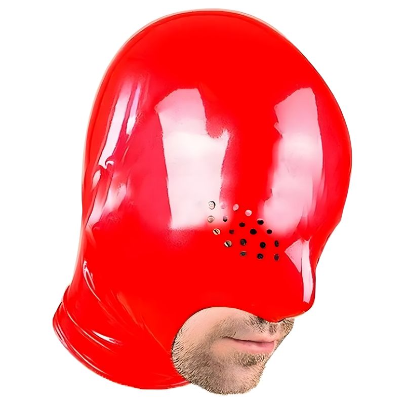 Latex Fetish Hood with Mesh Eyes Exposed Mouth and Back Zipper