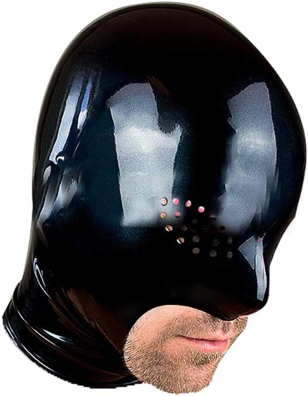 Latex Fetish Hood with Mesh Eyes Exposed Mouth and Back Zipper