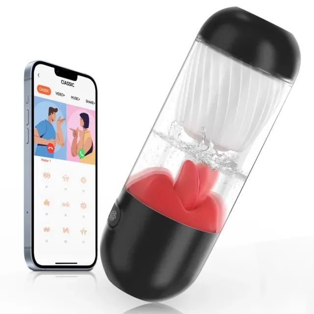 App-Controlled Masturbator – 9 Vibrating + 9 Tongue-Licking Modes