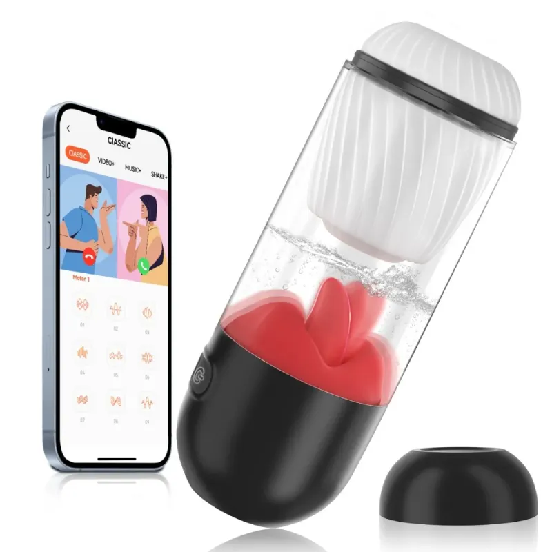 App-Controlled Masturbator – 9 Vibrating + 9 Tongue-Licking Modes