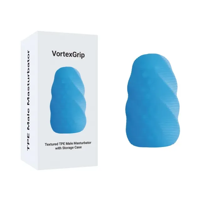 Blue Textured Male Masturbator with Storage Container