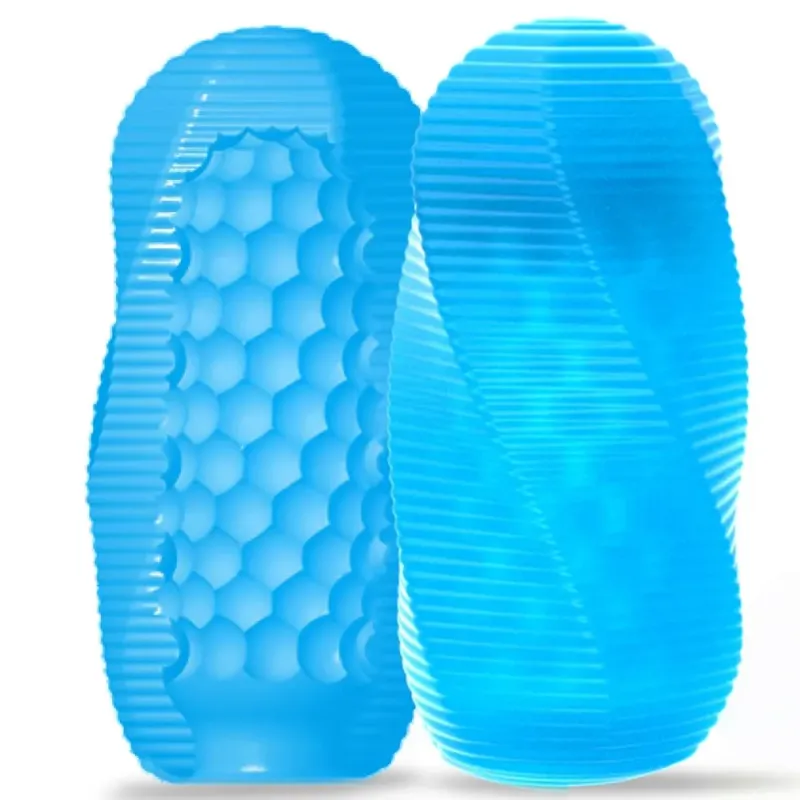 Blue Textured Male Masturbator with Storage Container