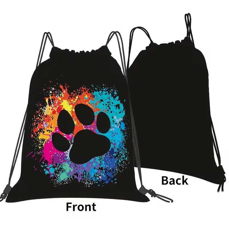 Street-Style Graffiti Puppy Paw Drawstring Backpack
