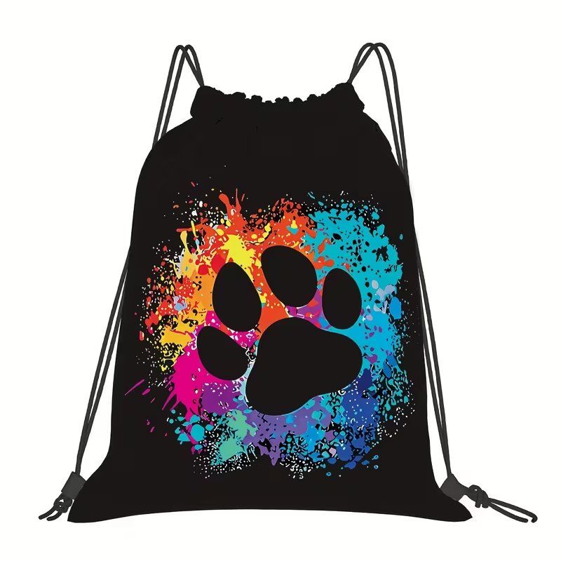 Street-Style Graffiti Puppy Paw Drawstring Backpack