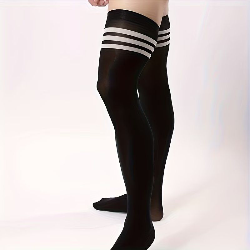 Unisex Black &amp; White Contrast Striped Thigh High Socks
