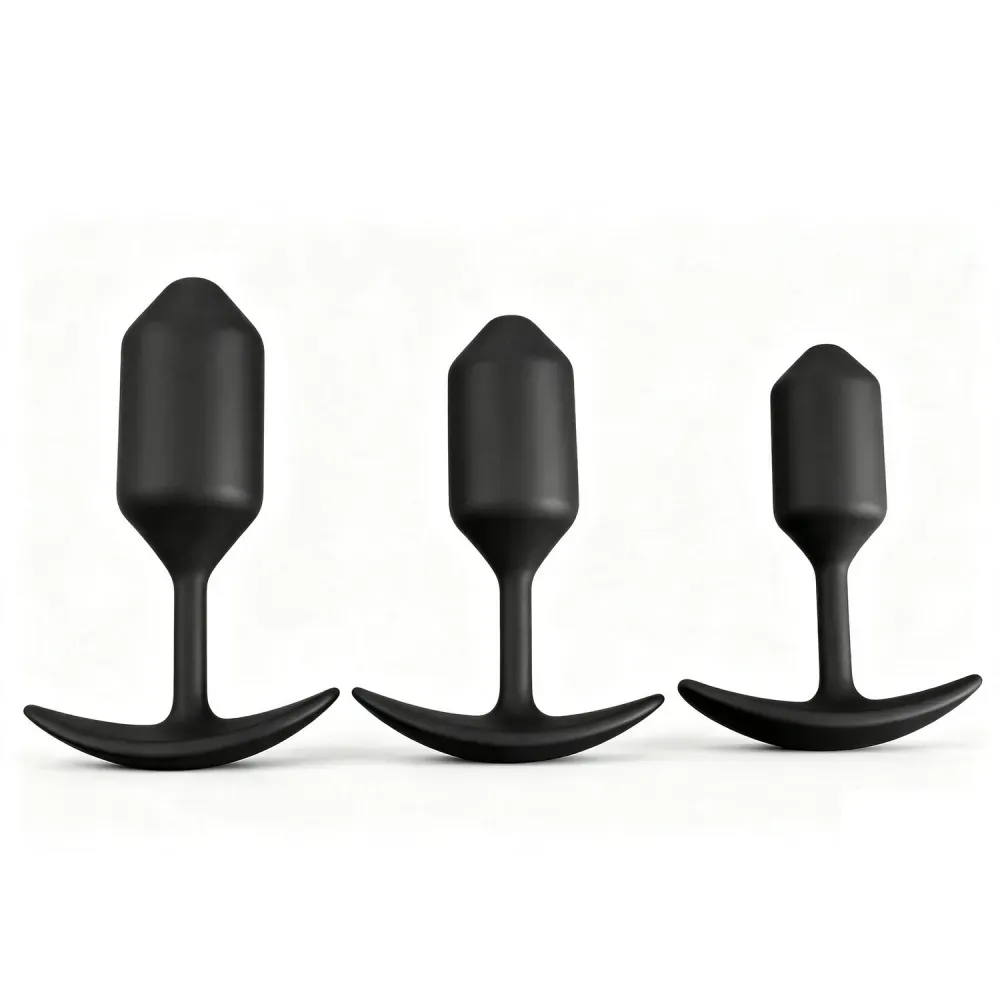Geometric 3-Piece Black Weighted Silicone Butt Plug Set
