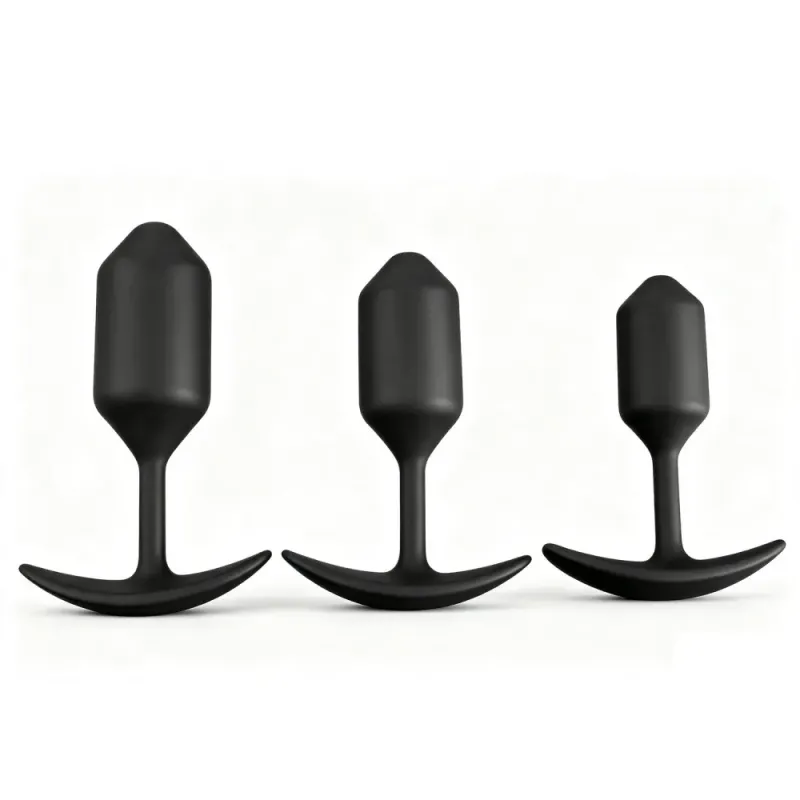 Geometric 3-Piece Black Weighted Silicone Butt Plug Set