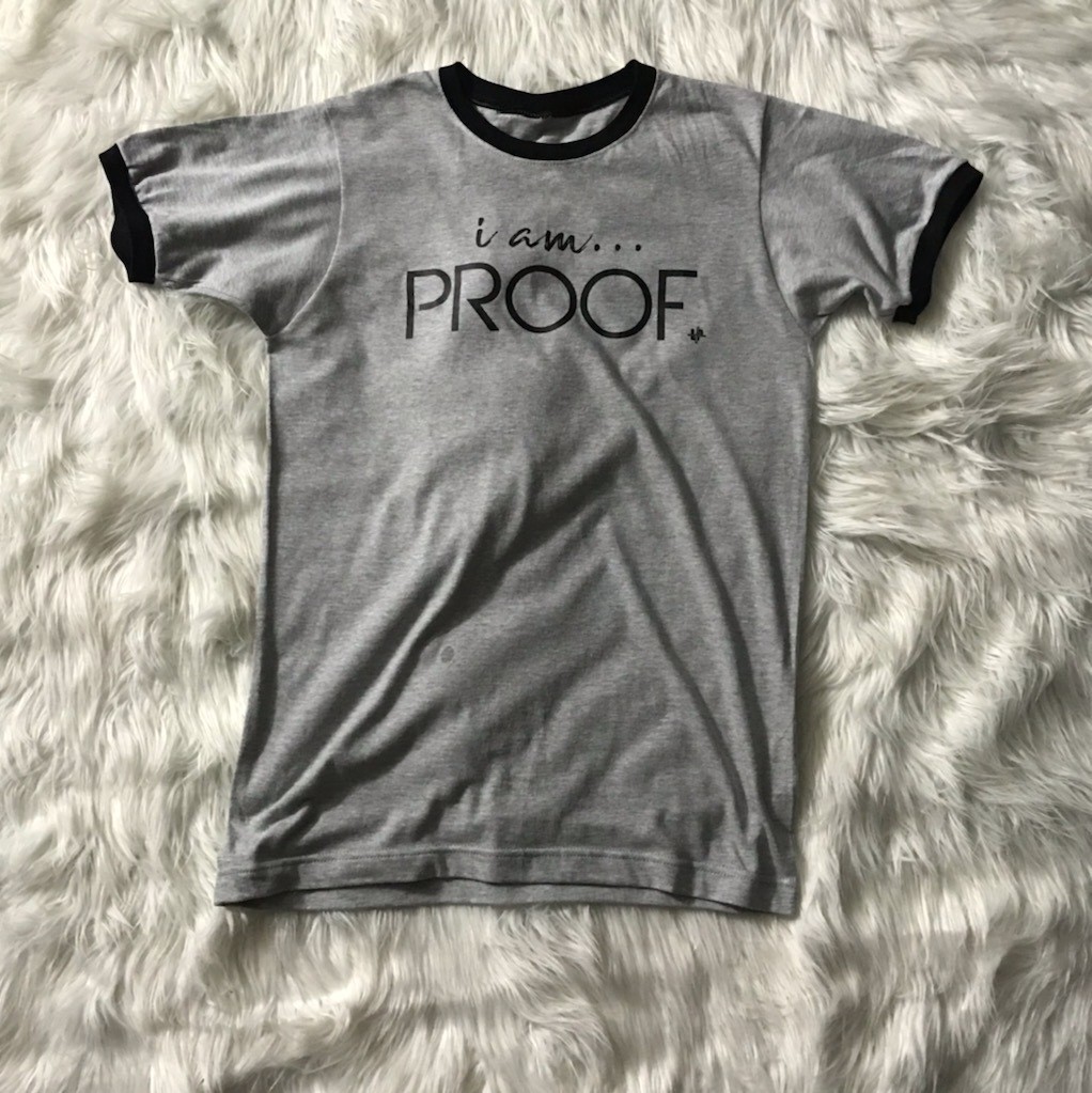 "i am PROOF" Ringer Tee Grey with Black Trim