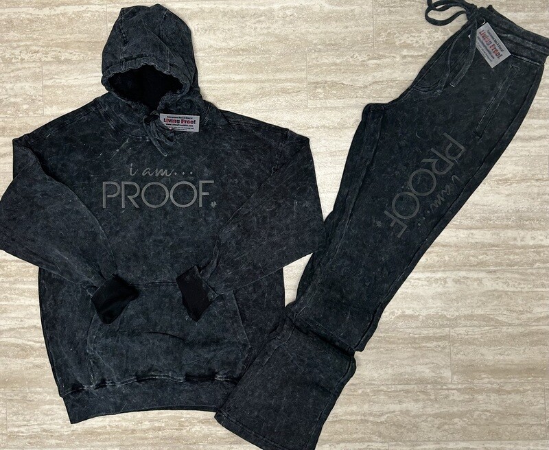 “i am…PROOF” Vintage Oversized Hoodie With Long Stacked Flare Jogger (Click on photo to view available colors)