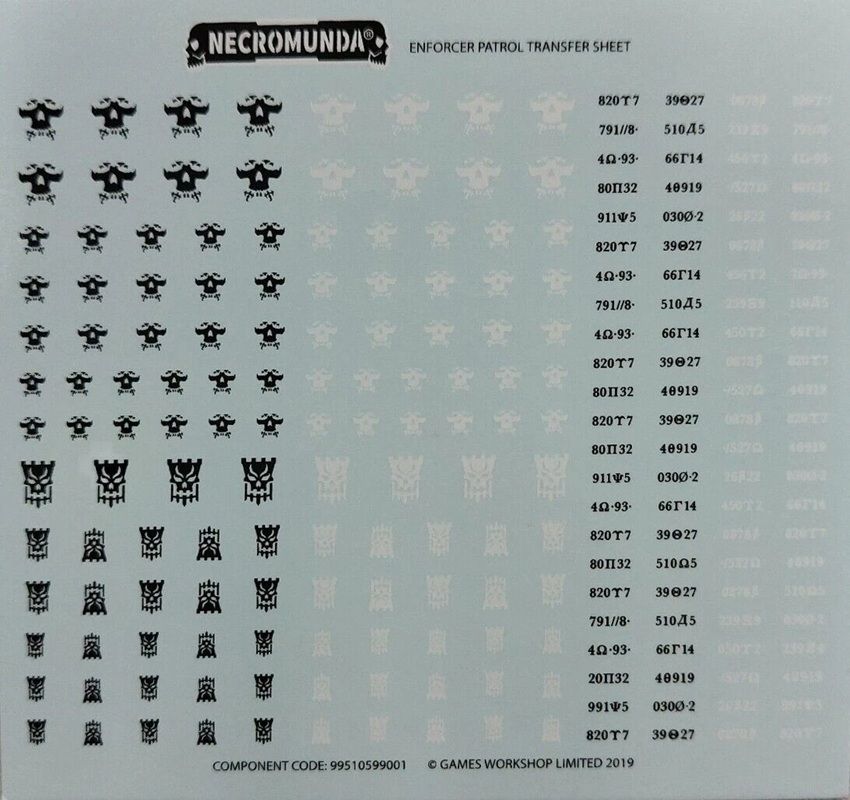 A Palanite Enforcers Transfer Sheet