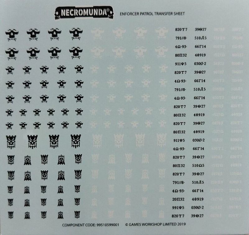 A Palanite Enforcers Transfer Sheet