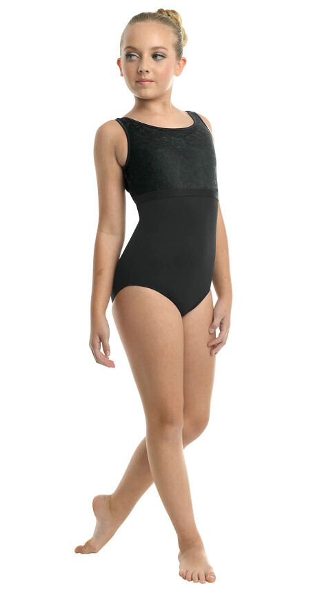 DanzNmotion Tatiana Lace Tank Leotard - Child, Color: Black, Size: 8-10