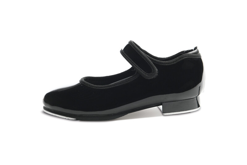 DanzNmotion Velcro Tap Shoe - Child, Color: Patent Black, Size: 7